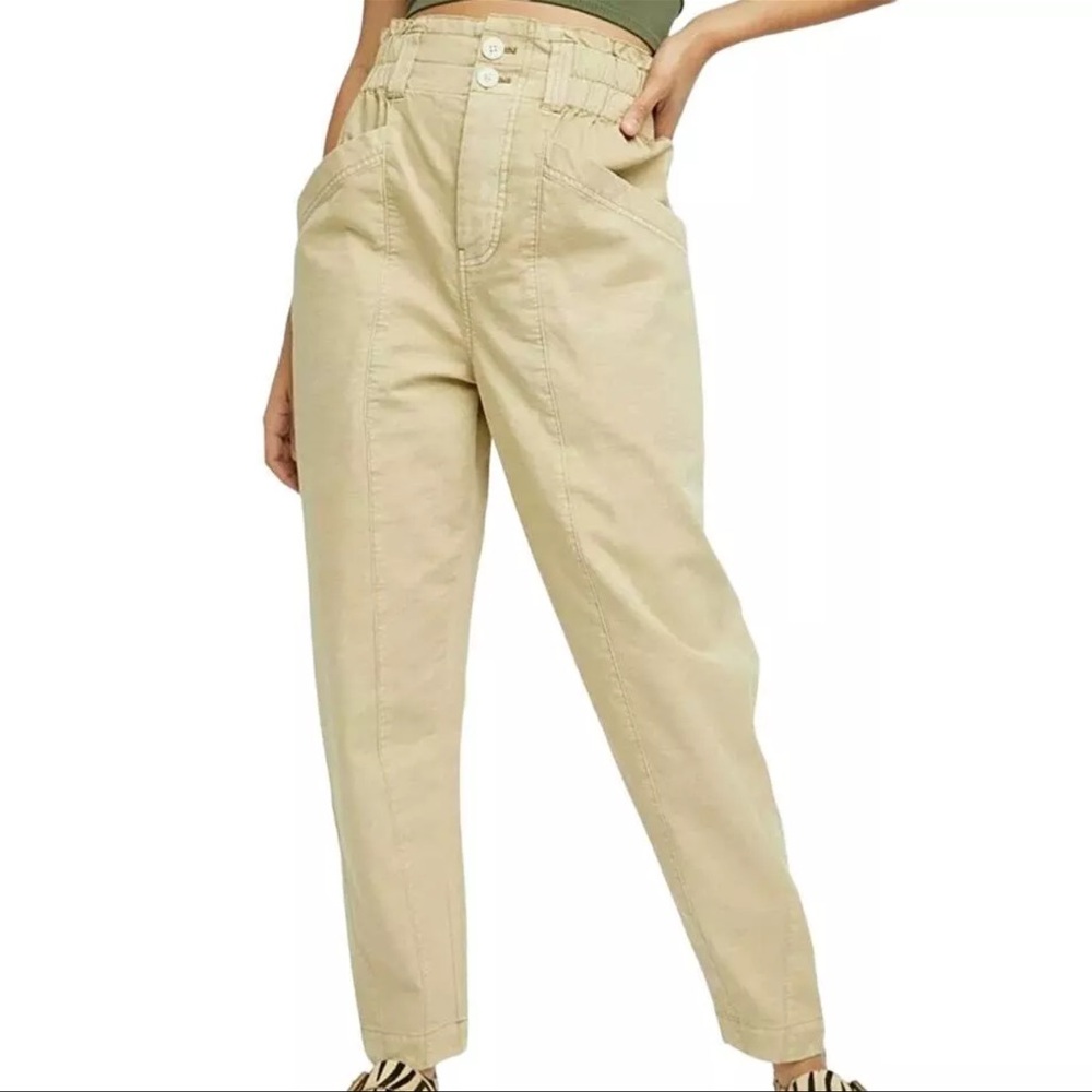Free People Ready to Run High Rise Cinch Waist Khaki Pants Sz XS
